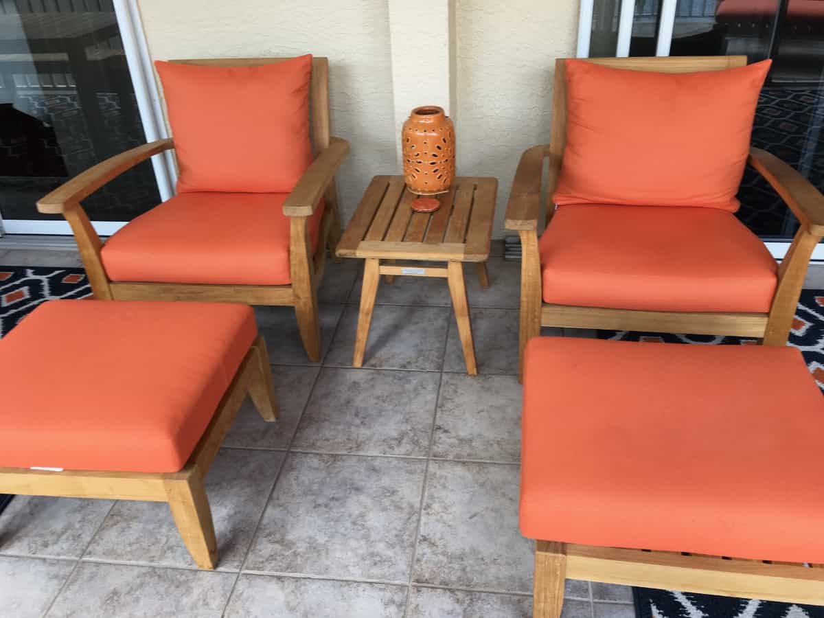 Classic Cushions replacement cushions on outdoor chairs and ottoman
